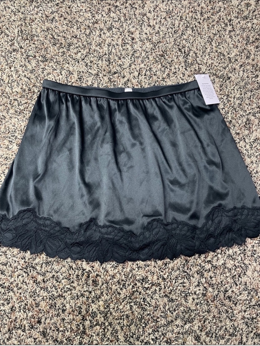Black Satin Half Slip with Lace Hem - Women's Intimates Auden Var Sizes NWT